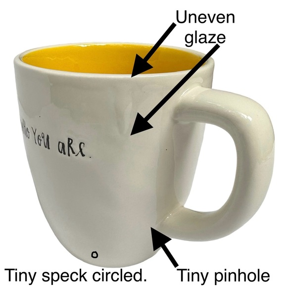 Rae Dunn Be WHo YoU aRe Mug Coffee Tea White with Yellow Interior Dimples 2017 - Picture 5 of 13